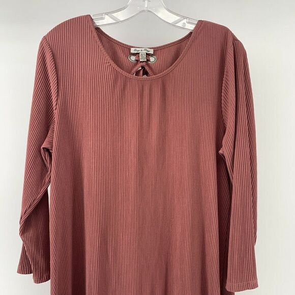 Ribbed Long Sleeve Keyhole Bow Dress Pink Size 14 - Picture 4 of 7